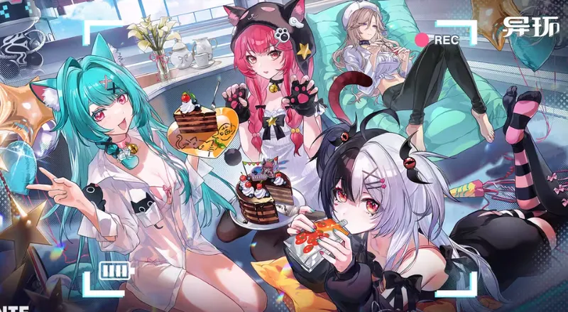 异环角色生活场景宣传图，展示都市休闲与伙伴互动